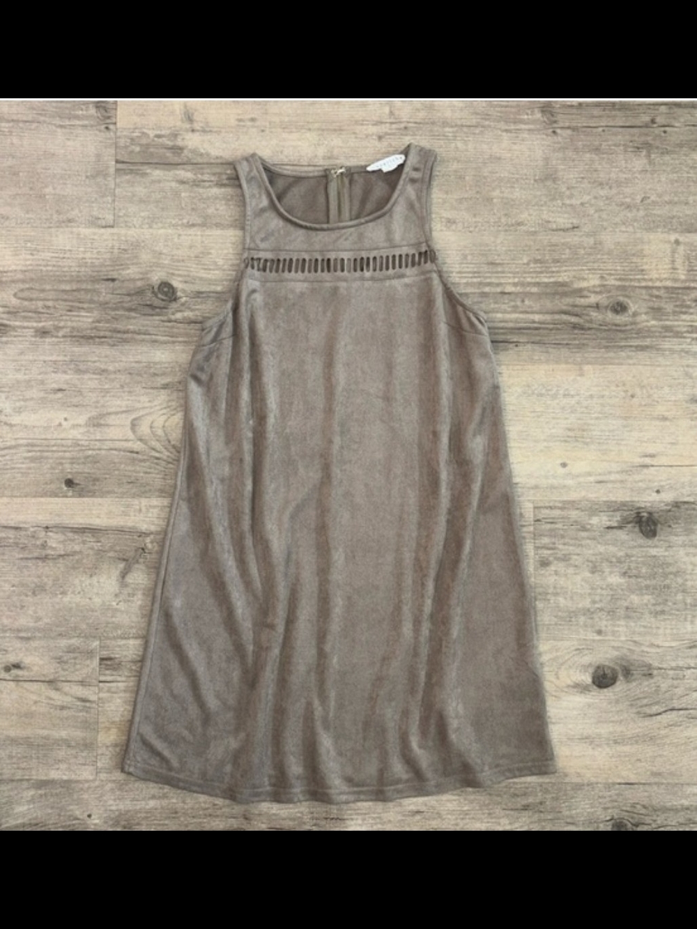 Love Riche Taupe Suede-Look Midi Dress